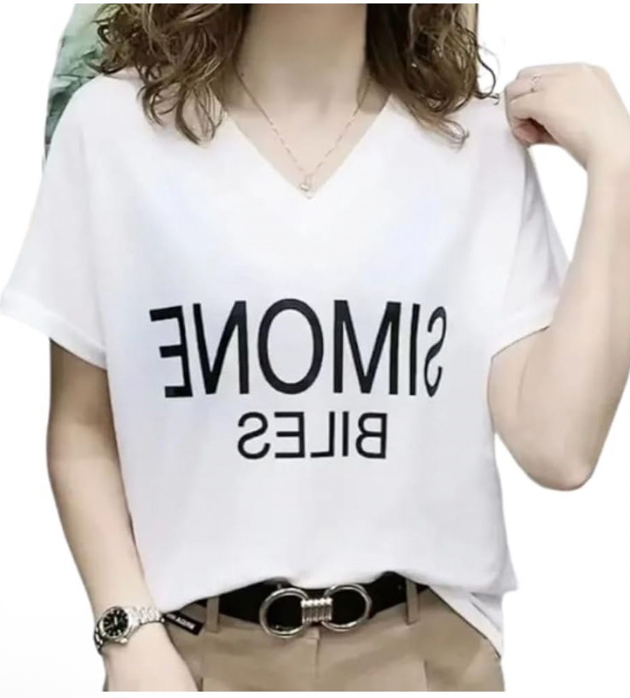 Women's Plus Size Short Sleeved T-Shirt Summer V-Neck Loose and Versatile Letter Printed T-Shirt Top