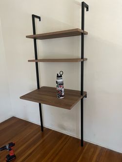 Wall-Mount Ladder Desk – Walnut/Black – $60