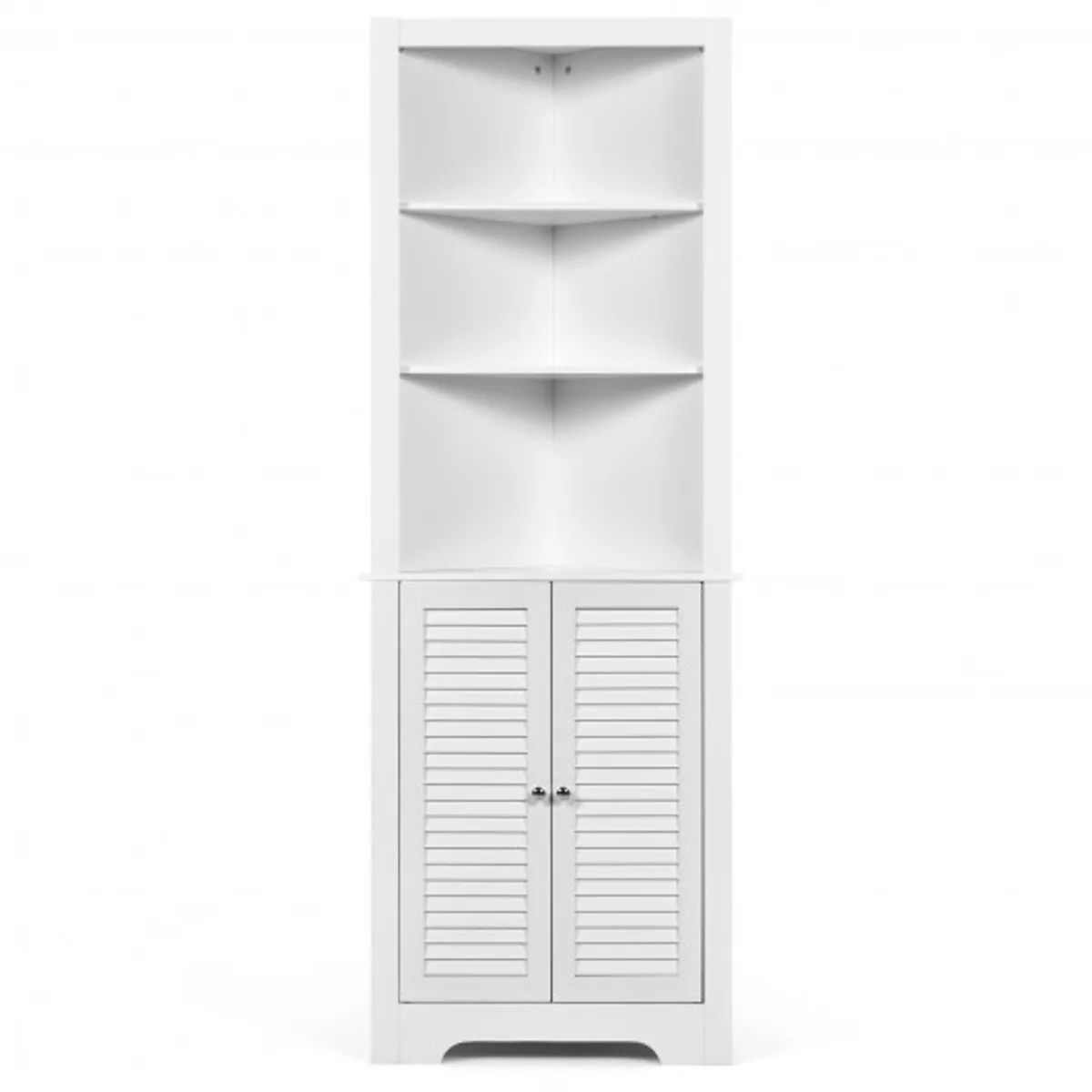 New White Standing Storage Corner Cabinet Organizer with 3 Open Shelf