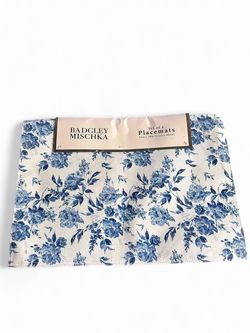 Badgley Mischka Set of 4 Blue Floral Placemats