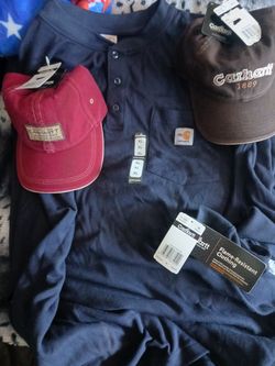 New carhartt shirt and 2 new carhartt hats