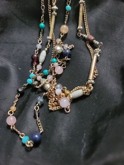 Vintage antique multi color stone gold necklace 