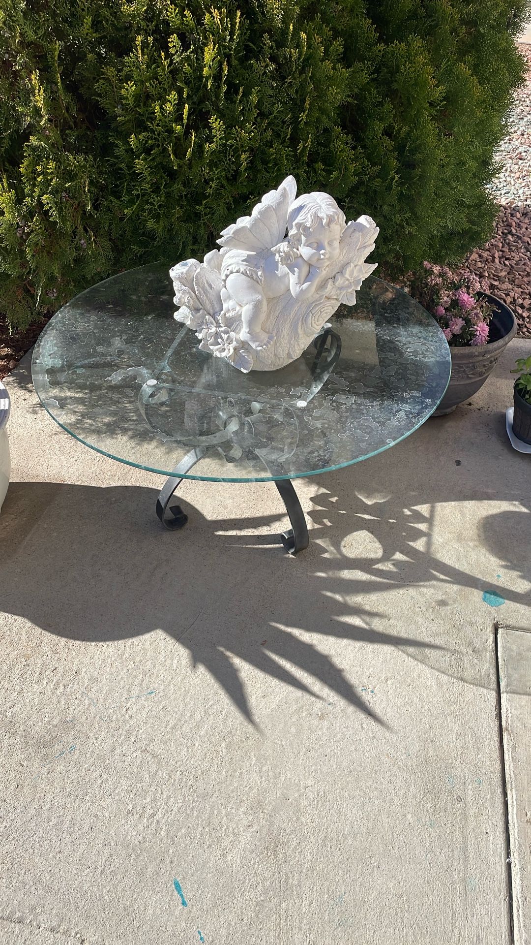 Angel And Iron Glass Table