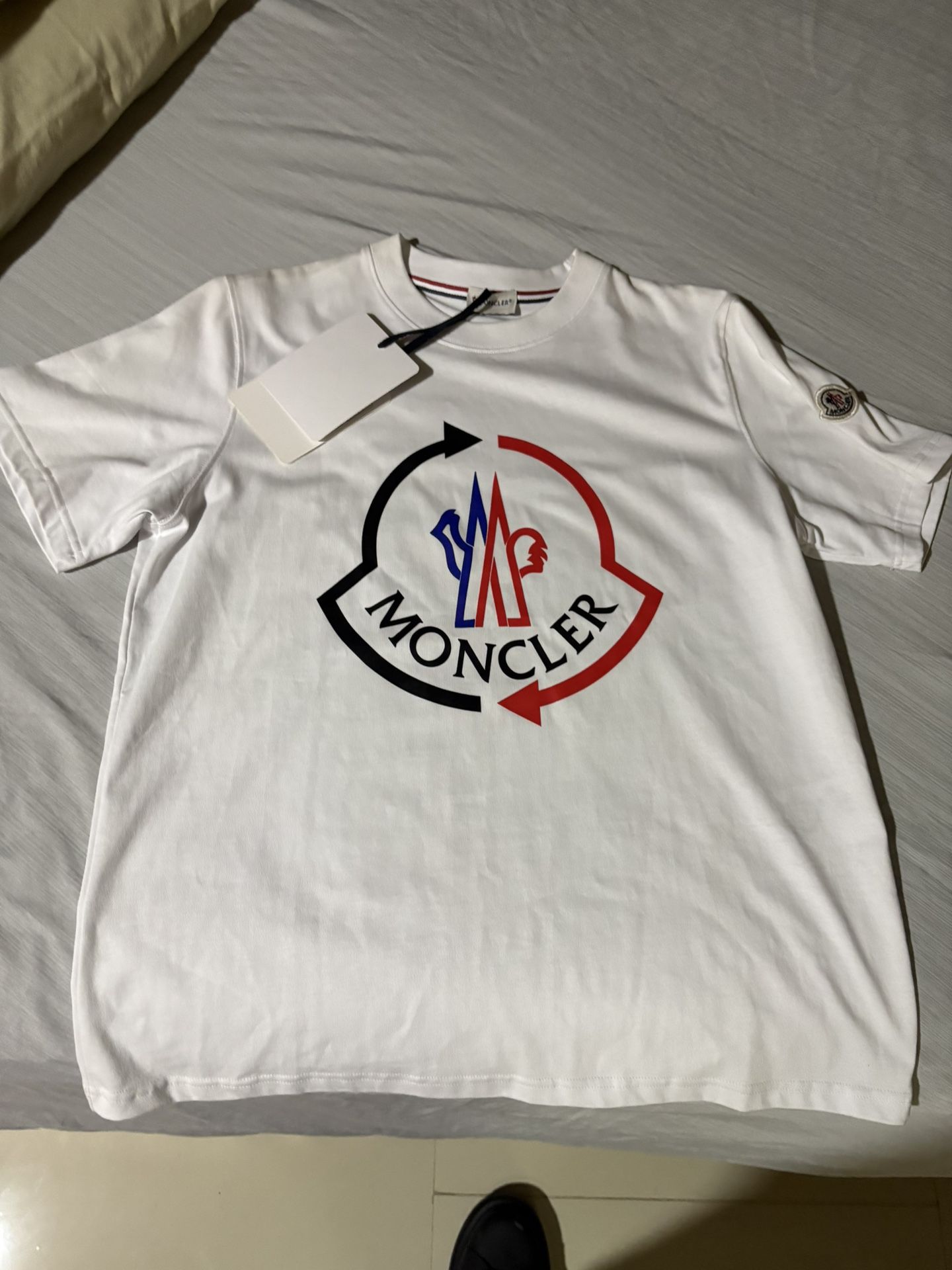 White Moncler T Shirt Logo Emboirdered