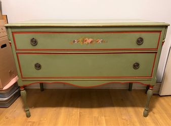 Vintage Berkey & Gay Wood Green and Floral Dresser