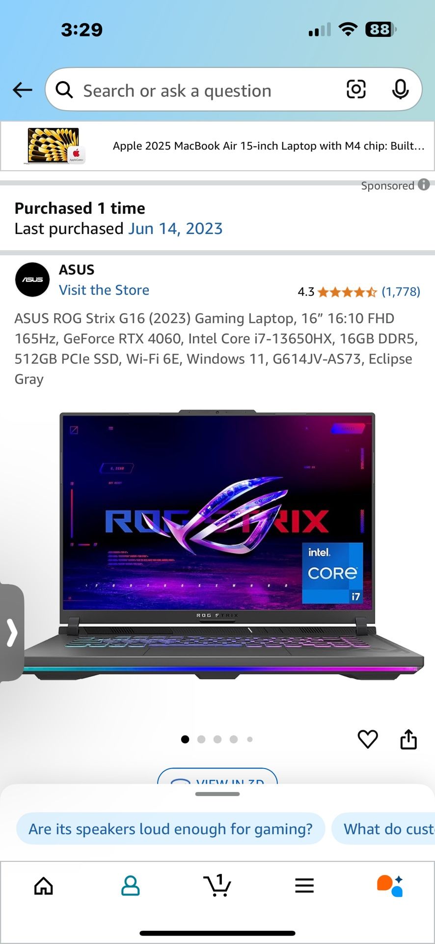Asus Rog Strix G16 2023 PC 512gb