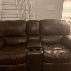 Brown Leather Electric Recline Sofa And Loveseat 