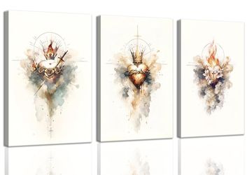3-Piece Sacred Hearts of Jesus, Mary & Joseph Canvas Set – 16x24