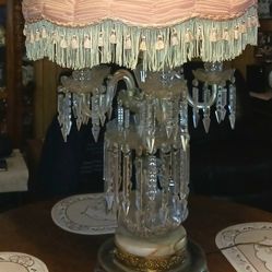 1920s Antique Vintage Austrian Made In Austria Crystal Bronze Marble Table Lamp
