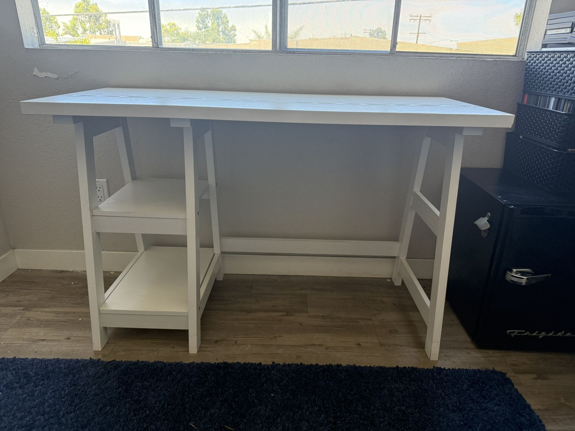 White Desk With Shelves And Leather Office Chair