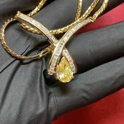 Beautiful Gold Over 925 Necklace With Large Yellow Crystal 