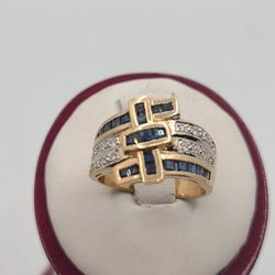 14k Gold Diamond And Sapphire Ring