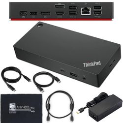40AY0090US Docking Station Dual Monitor - Docking Station USB C, Thinkpad Dock with AC Adapter + HDMI Cable + DisplayPort Cable + USB C Cable + Microf