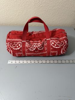 Red Paisley Bandana W/American Flag Lining Mini Duffle Bag