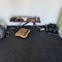 Gym Floor Mats Bench And 20 Pound Weights And 40