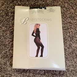 Frederick's of Hollywood long sleeve opaque body stocking, black, size: L