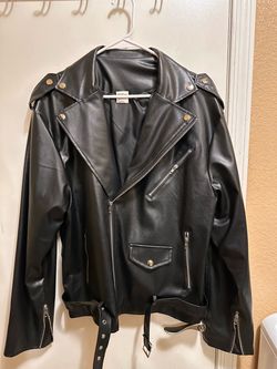 Black Faux Leather Moto Jacket with Belt