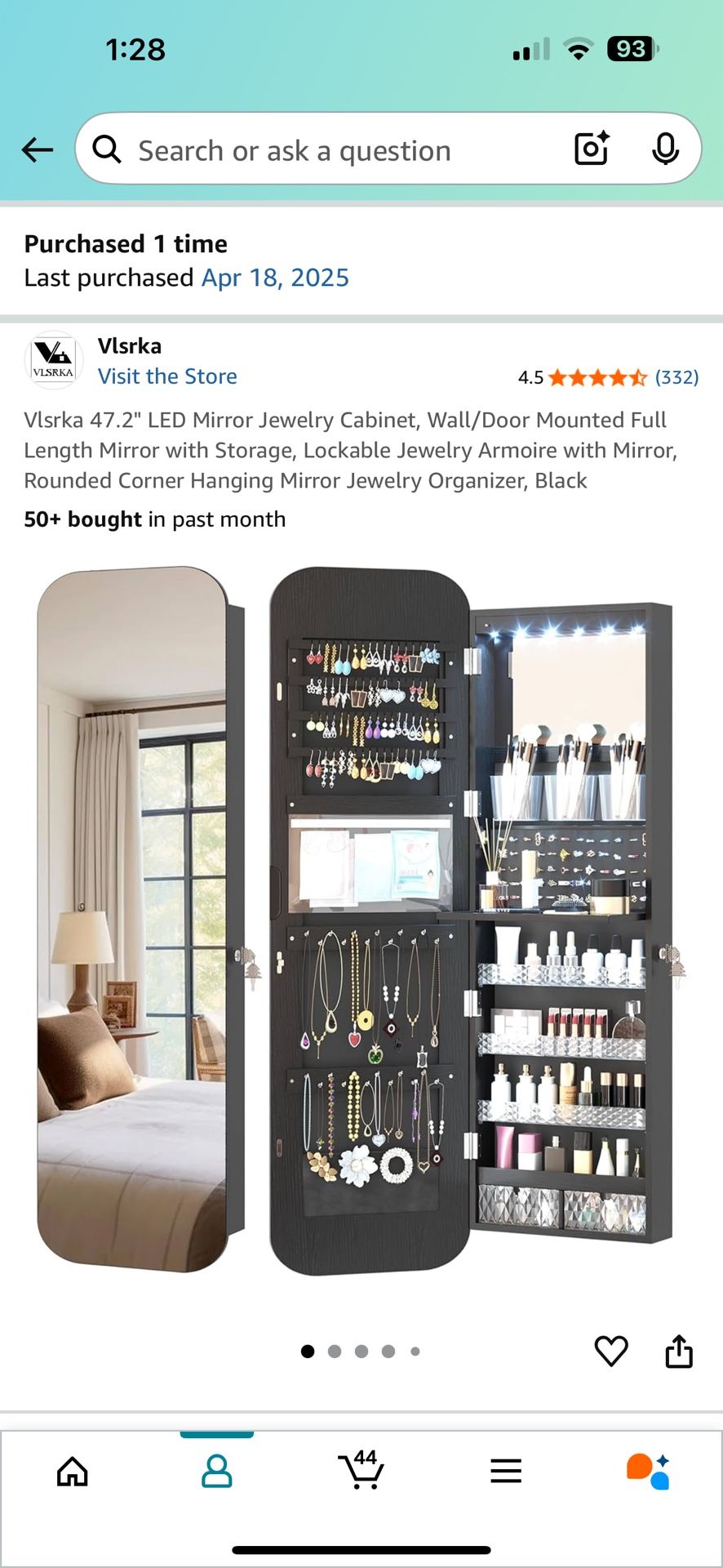 Wall Or Door Mount Jewelry / Make Up Cabinet