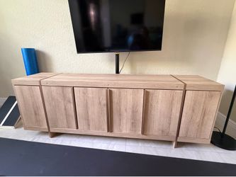 70” Modern Oak TV Stand / Media Console with Gold Accents – Like New