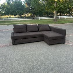 Dark Brown Sectional Couch with Pull-Out Bed & Storage (Delivery Available)