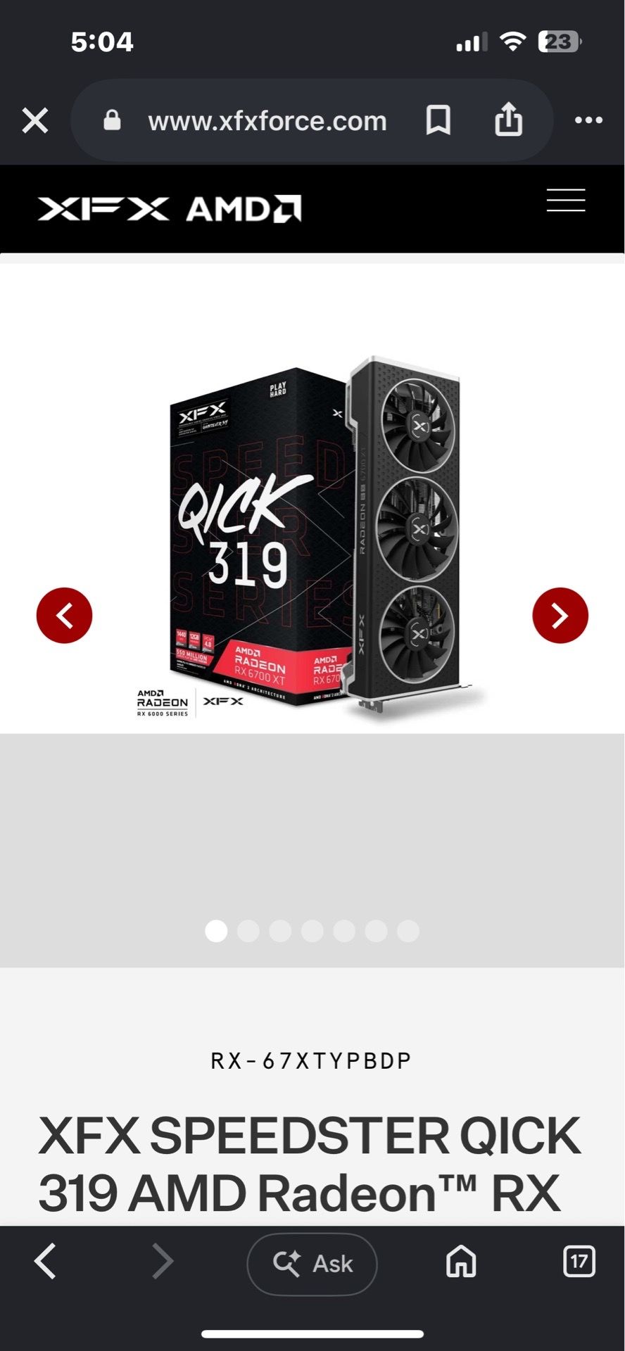 XFX SPEEDSTER QICK 319 AMD Radeon RX 6700 XT BLACK Gaming Graphics Card with 12GB