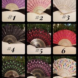 Victorian vintage Hand Fan Colorful Painted & Sequenced Floral Design 