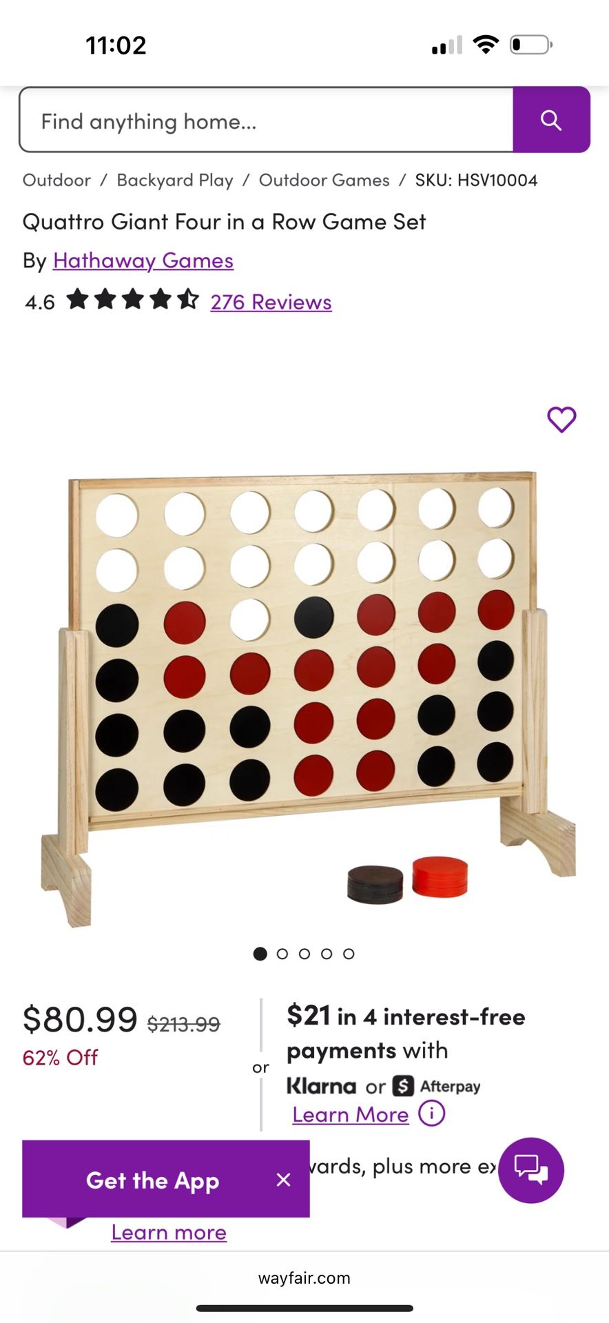 Quattro Giant Four in a Row Game Set- like new.  