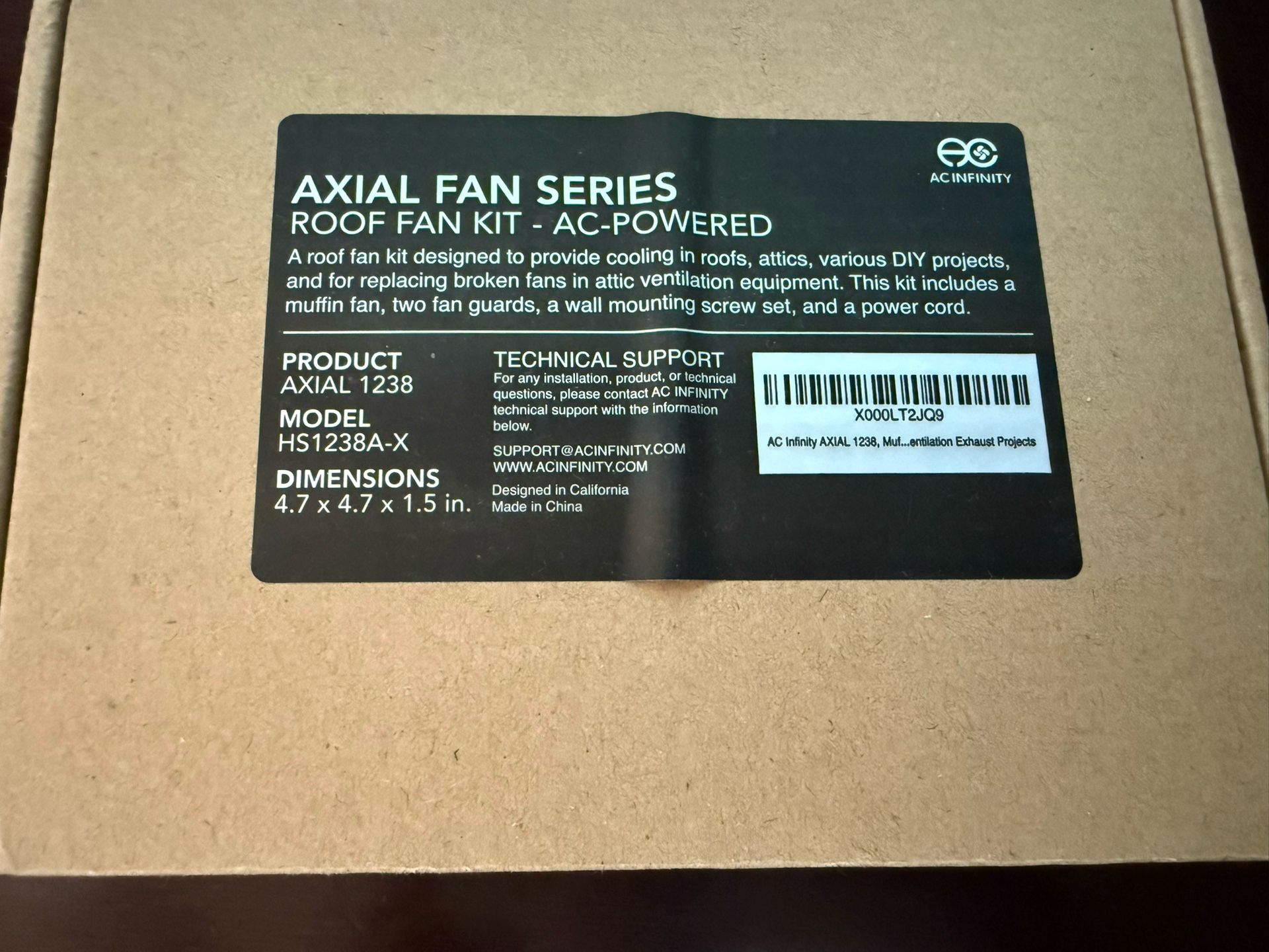 NEW! AC Infinity Axial Fan Series Roof Fan Kit AC Powered HS1238A-X