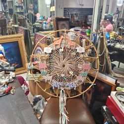 Gorgeous Wicker Starburst Wall Hanging Decorated With Wooden Animals, 2 Of Each Like Noah's Ark Large 29" Round
