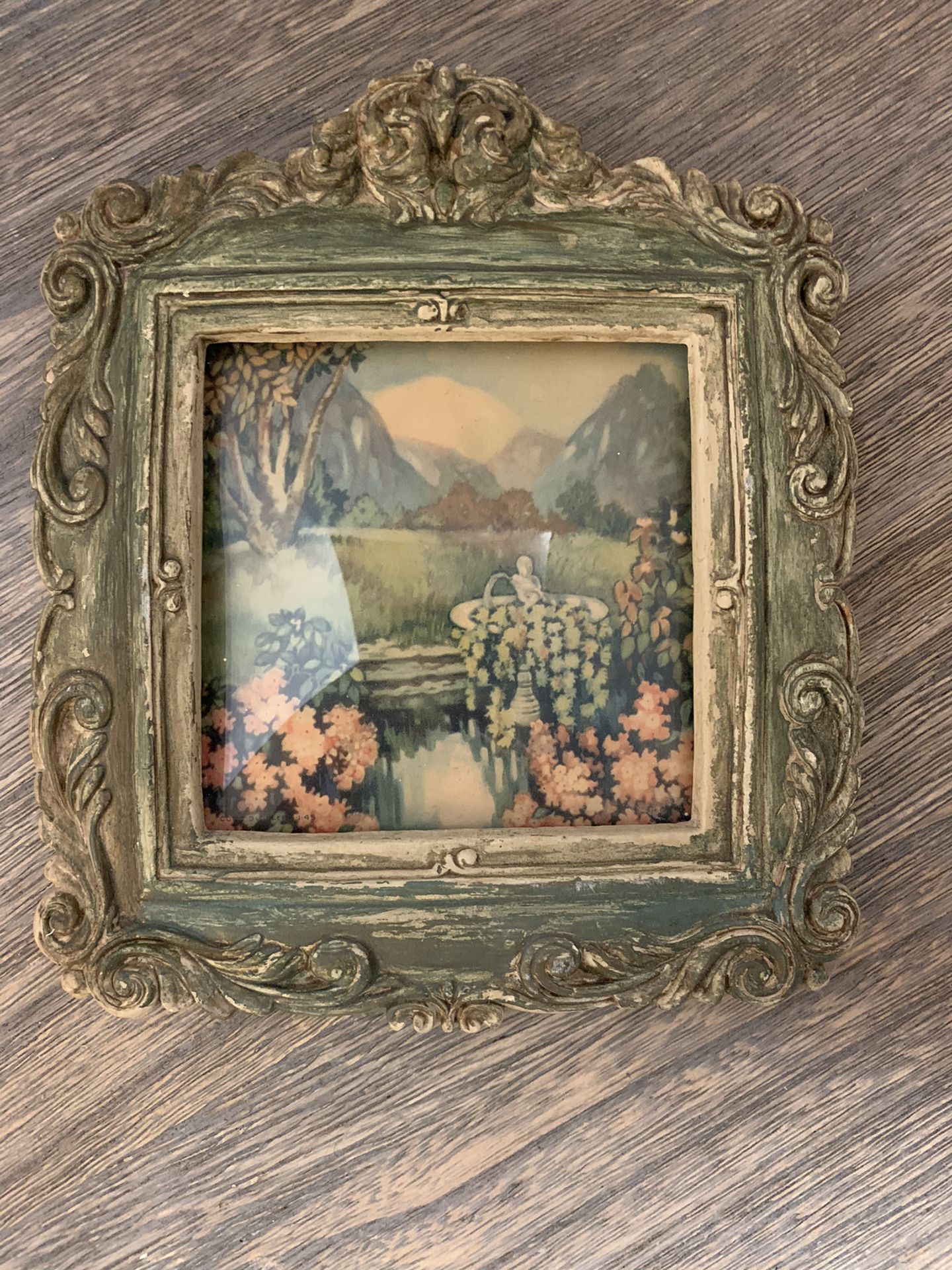 Antique beveled glass garden picture