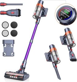 AA396-38Kpa Cordless Vacuum Cleaner, 450W Cordless Vacuum Cleaner, Up to 55 Mins Runtime, with 1.5L Dust Cup&LED Display, Purple