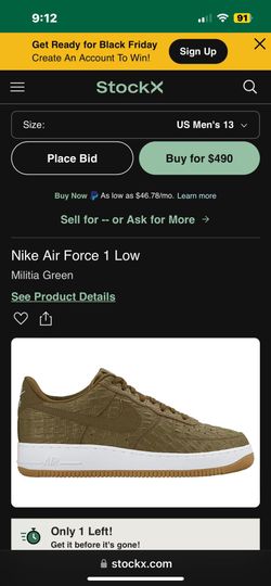 Nike Af1 Low “ Green Militia “ Size 13