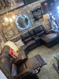 Dark Brown Reclining sectional with Chaise