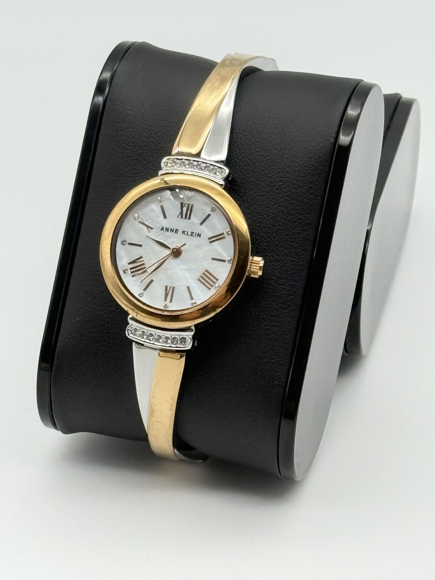 Anne Klein 2 tone gold and silver color watch, 26mm size case, 7in or 6in size wrist sizable