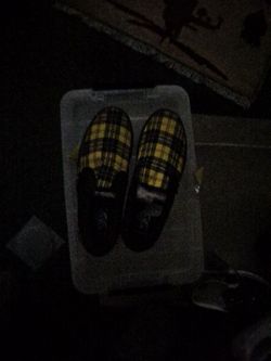 Size 9 checkered black, yellow, blue & grey Vans