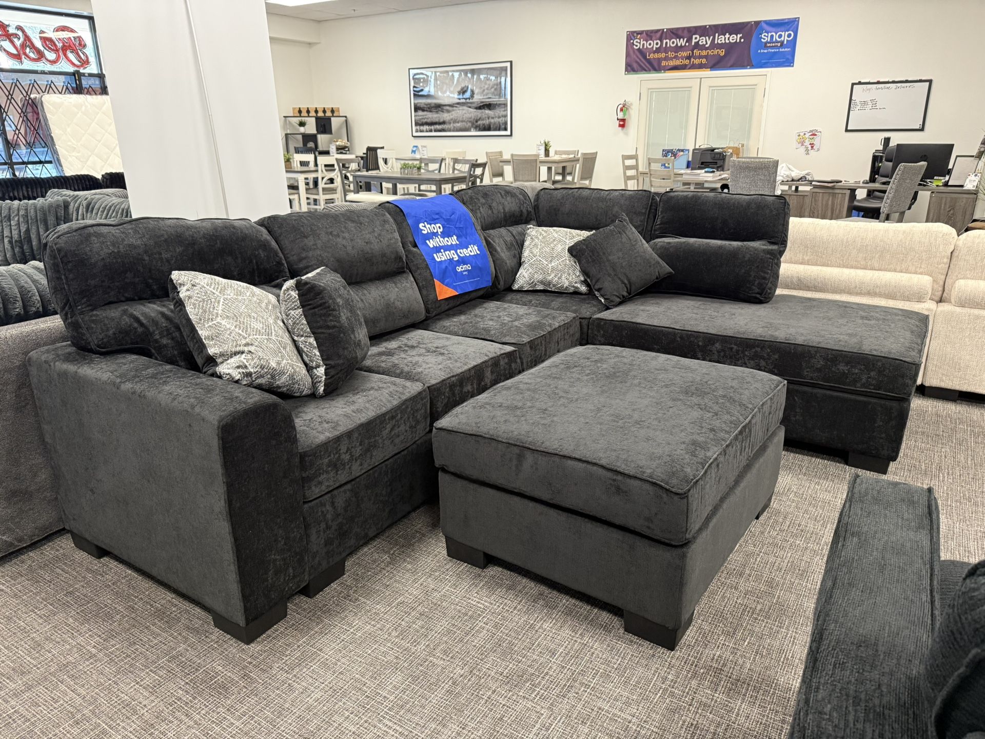 Black Sofa Sectional + Ottoman Set - Free Delivery 