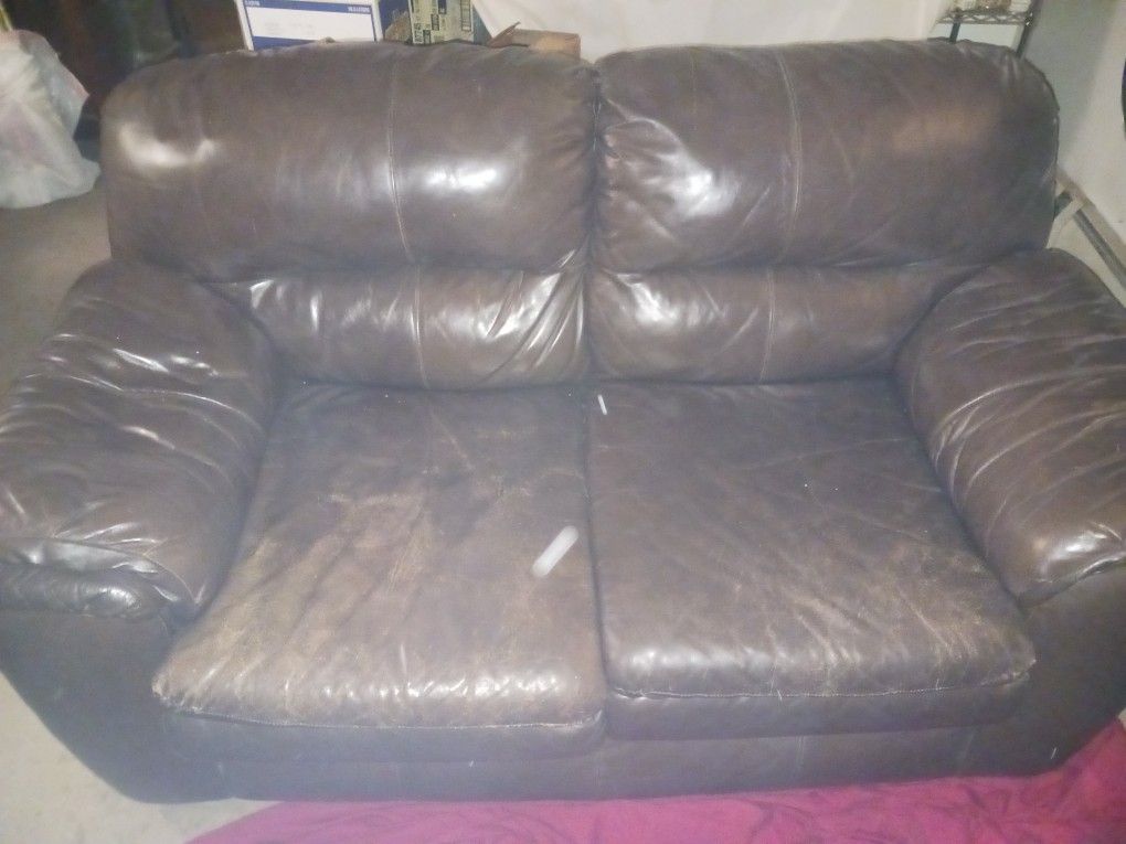 #Sale-Brown Leather Couch/Loveseat