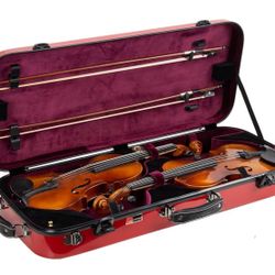Crossrock Deluxe Fiberglass Case for 2 Full-Size Violin with TSA Lock-Red (CRF2020DVRD)