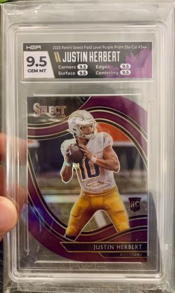 Justin Herbert Select field level Purple HGA True 9.5 Rookie Card