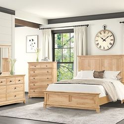 Brand New Natural Oak 4pc Queen Bedroom Set (Available In Eastern King)