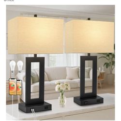 28’’ Tall Lamps for Living Rooms Set of 2, Modern Black Touch Control Table Lamps for Bedroom, 3 Way Dimmable Bedside Lamps with 2 USB Ports&AC Outlet