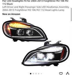 LED Headlights for Freightliner M2 106/112 Black Pair