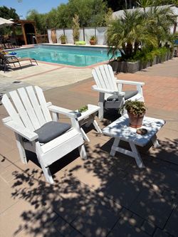 White Wood Adirondack Chair Set with Tables