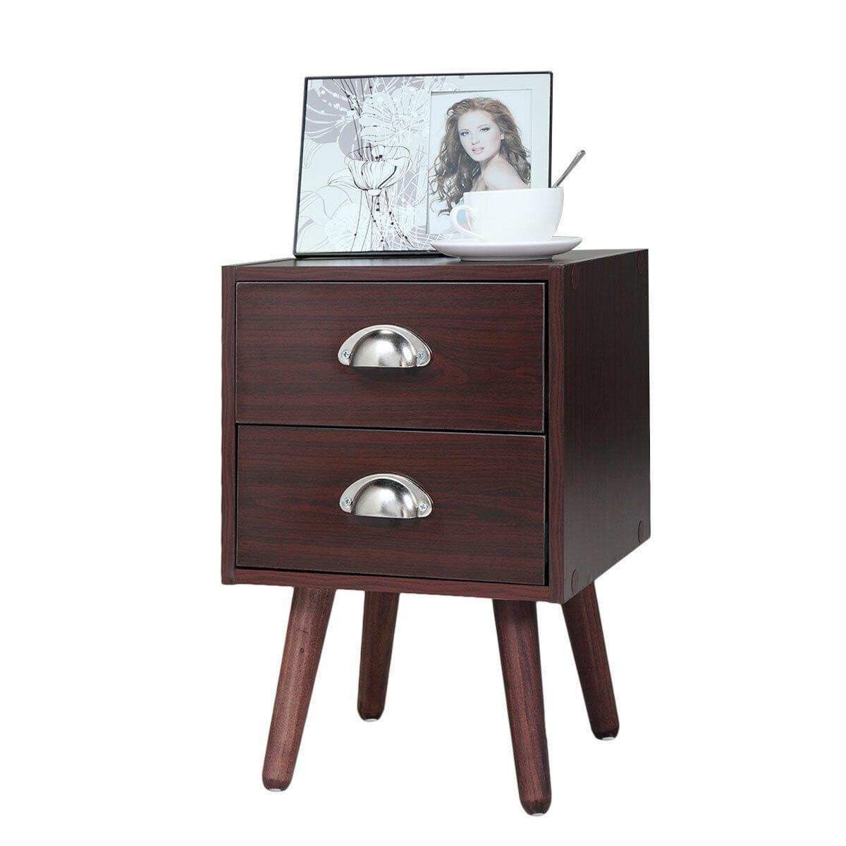 NEW Brown 2 Drawer Bedside Table