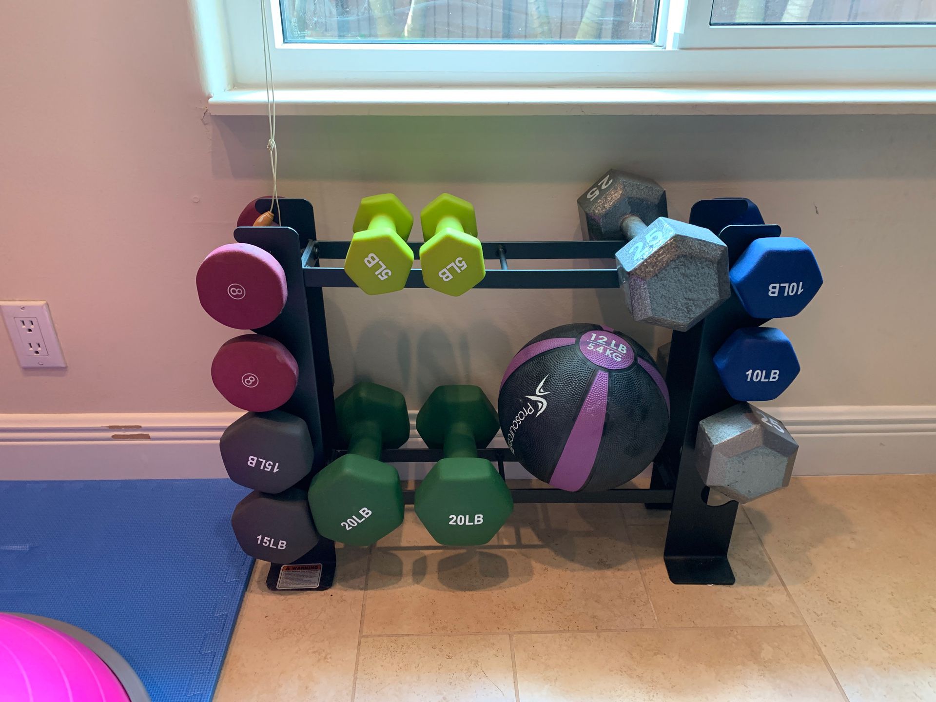 Dumbbells 5 8 10 15 20 25 lbs with rack