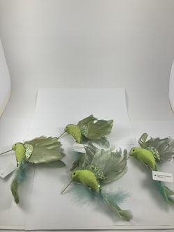 4 Fancy Glitter Hummingbird Clip-On Ornaments – Lime Green $20