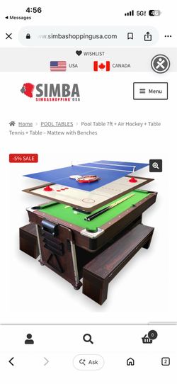 Pool Table 7ft + Air Hockey + Table Tennis + Table – Mattew with Benches