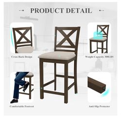 COLAMY Upholstered Counter Height Bar Stools Set of2, Modern Kitchen Island Barstools Chairs with Cross Back and Wood Legs for Dining Room Bar, Brown 