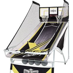 Hall of Games Xtra Long Shot EZ-Fold Premium Arcade Basketball Game with Built-in 4-Ball Storage Rack, Pop Off with The Perfect Basketball Game $125