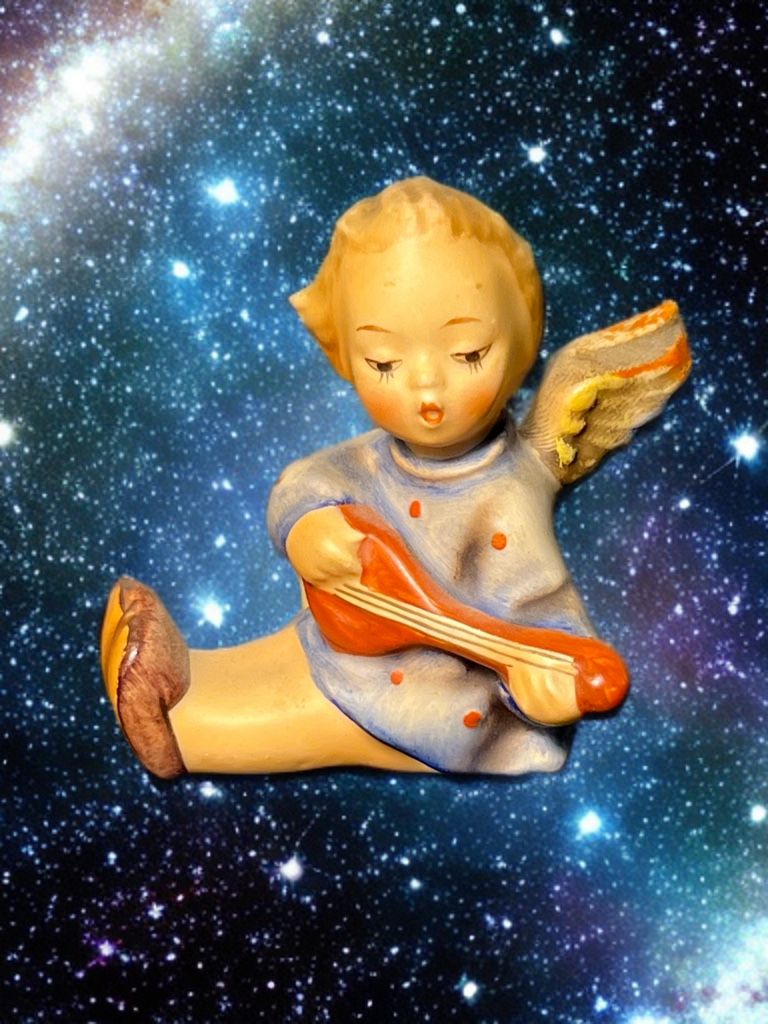 Hummel Goebel Germany 1960s TMK-3 Angel With Lute Candleholder, 3”